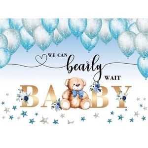 Baby Shower Bear Photo Backdrop Blue